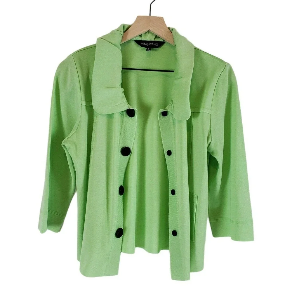 Ming Wang Green Collared Cardigan Knit Size Small - Picture 9 of 9